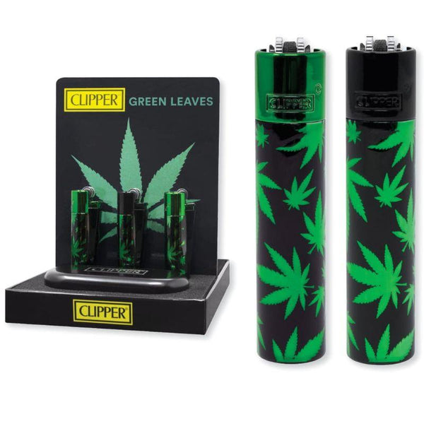 Clipper Green Leaves Metal Lighters - 12 Units