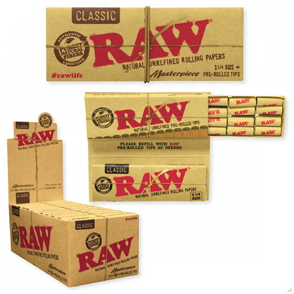 RAW Classic 1¼ + Pre-Rolled Tips Masterpiece Rolling Paper