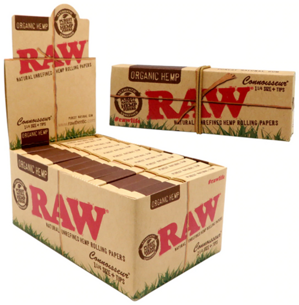 RAW Organic Hemp 1¼ + Tips Connoisseur Rolling Paper